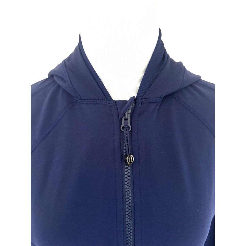 Lululemon Athletica Blue Zip-Front Jacket 10 Hood Long-Sleeve Thumbholes Stretch - Picture 6 of 9